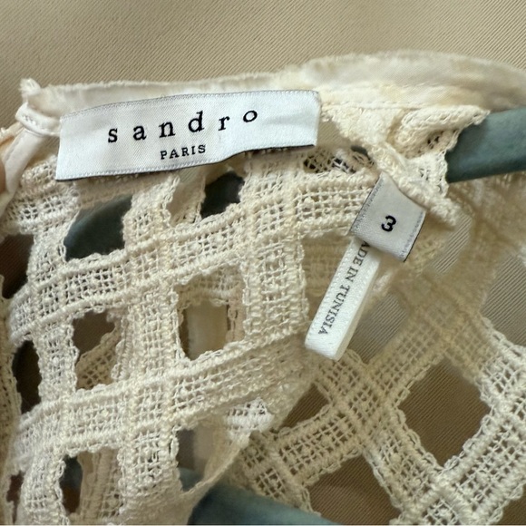 Sandro Paris Rita Linen Cotton Lattice Mini Dress, Cream White, Size 3 (US 8) - Picture 11 of 15